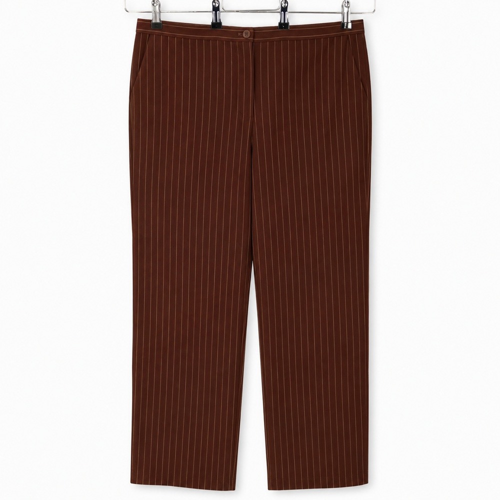 Lauren Ralph Lauren 100% Silk Brown Pinstripe Straight Leg Pants Women 16 Career - Picture 2 of 10